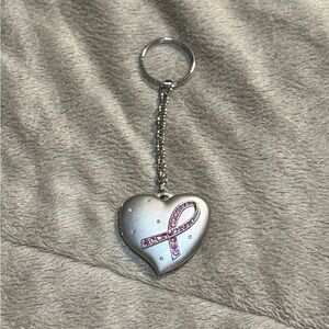 Avon Silver Heart Key Holder with Pink Ribbon